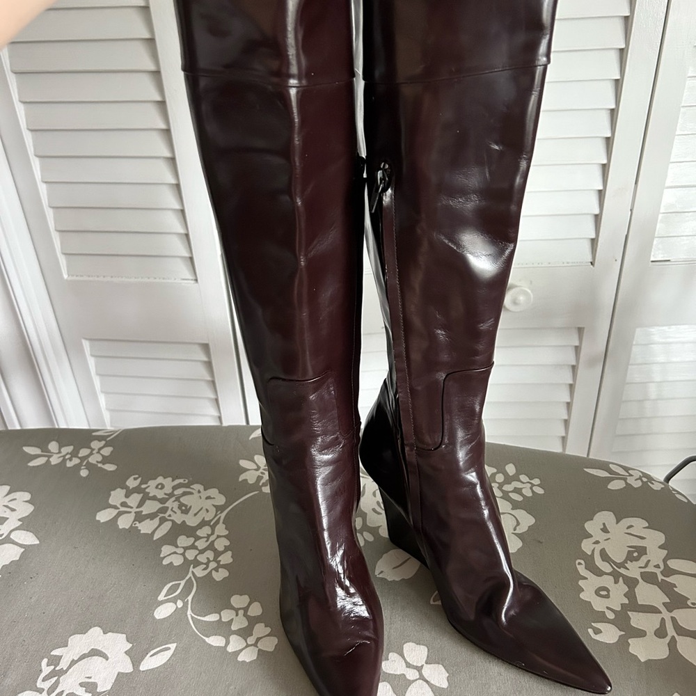 Calvin Klein Burgundy patent leather Wedge Boots VINTAGE